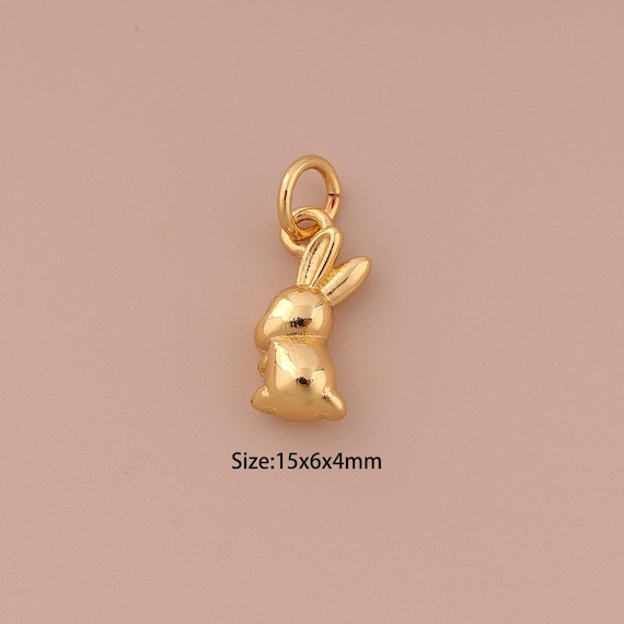 18K Gold Rabbit Charms,Minimalist Charms Pendants,Rabbit Charm for DIY Jewelry Making Supply