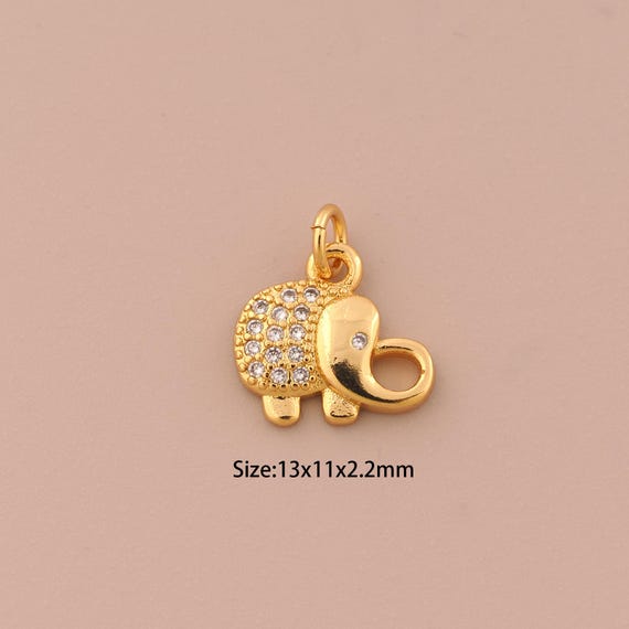 18K Gold Elephant Charms,CZ Pave Animal Charms Pendants,Elephant Charm for DIY Jewelry Making Supply