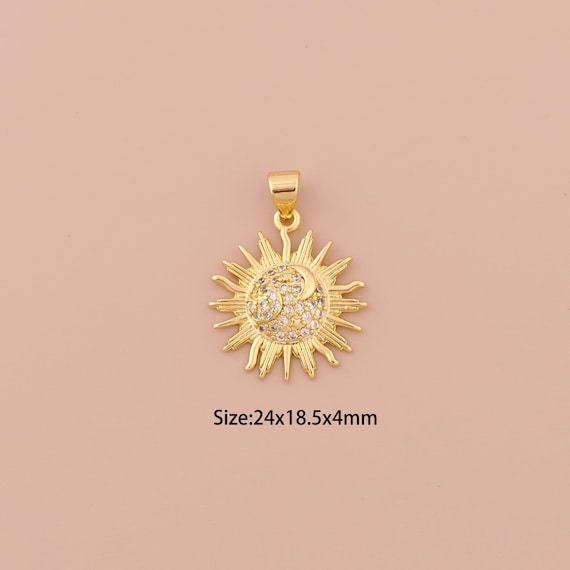 18K Gold Moon Charms,CZ Pave Minimalist Charms Pendants,Sun Charm for DIY Jewelry Making Supply