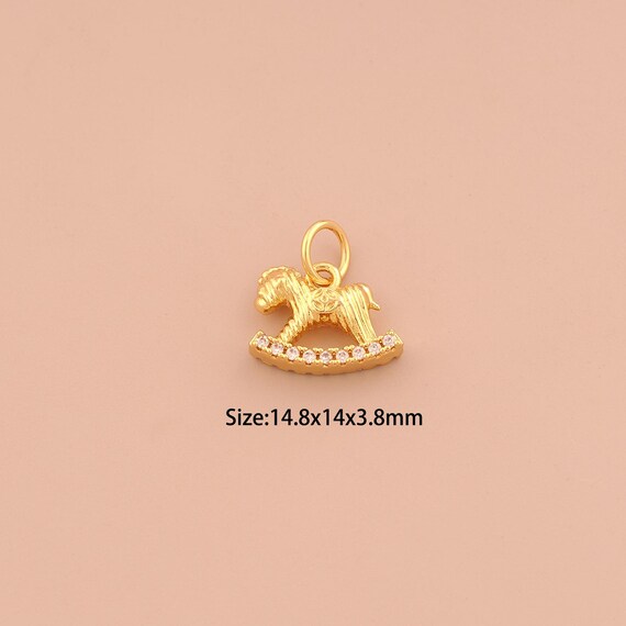18K Gold Rocking Horse Charms,CZ Pave Horse Charms Pendants,Rocking Horse Charm for DIY Jewelry Making Supply