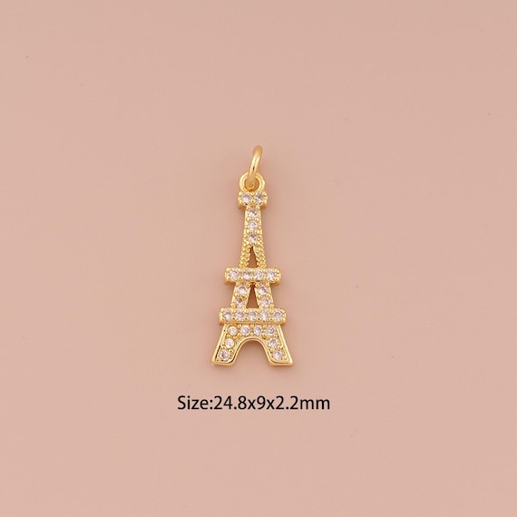18K Gold Eiffel Tower Charms,CZ Pave Minimalist Charms Pendants,Eiffel Tower Charm for DIY Jewelry Making Supply