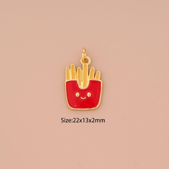 18K Gold French Fries Charms,Enamel Gourmet Charms Pendants,French Fries Charm for DIY Jewelry Making Supply