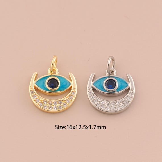 18K Gold Moon Charms,CZ Pave Devil Eye Charms Pendants,Enamel Evil Eye Charm for DIY Jewelry Making Supply