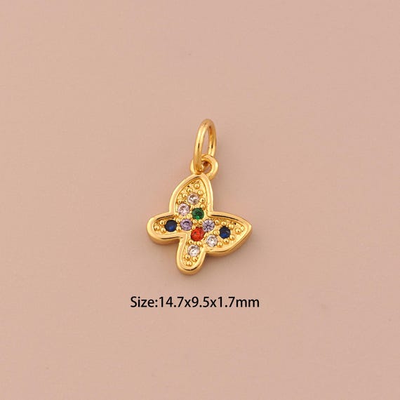 18K Gold Mini Butterfly Charms,CZ Pave Insect Charms Pendants,Butterfly Charm for DIY Jewelry Making Supply