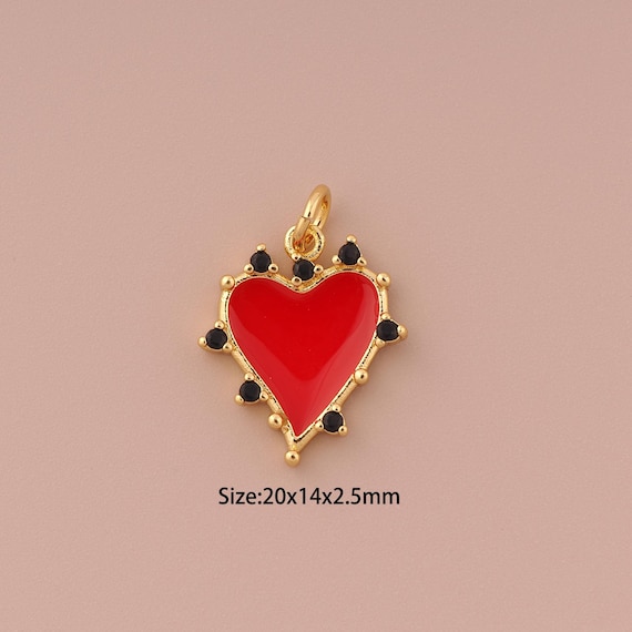 18K Gold Heart Charms,Enamel Minimalist Charms Pendants,Heart Charm for DIY Jewelry Making Supply