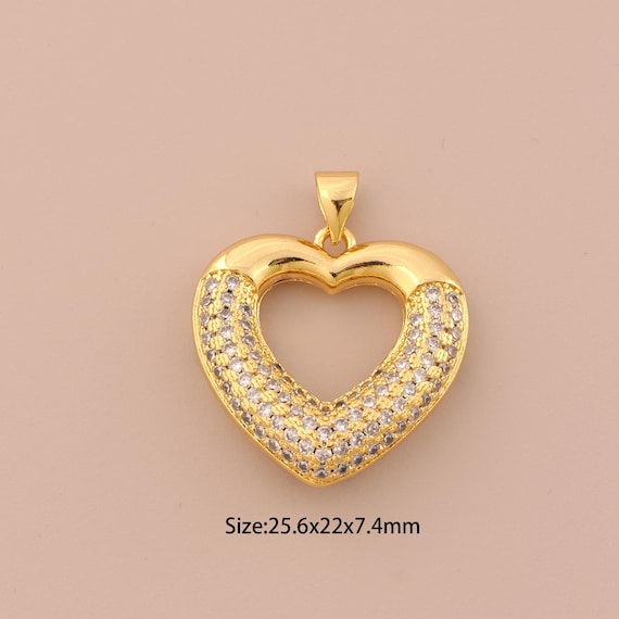 18K Gold Heart Charms,CZ Pave Heart Charms Pendants,Heart Charm for DIY Jewelry Making Supply
