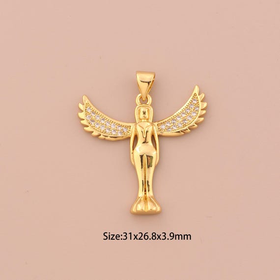 18K Gold Egyptian Goddess MAAT Charms,CZ Pave Egyptian Charms Pendants,Feather Charm for DIY Jewelry Making Supply