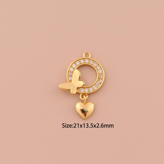 18K Gold Butterfly Charms,CZ Pave Minimalist Charms Pendants,Heart Charm for DIY Jewelry Making Supply