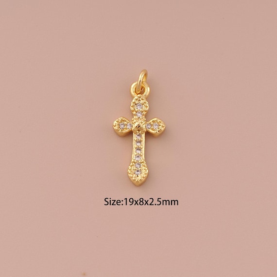 18K Gold Cross Charms,CZ Pave Minimalist Charms Pendants,Christian Charm for DIY Jewelry Making Supply