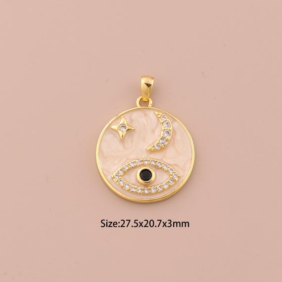 18K Gold Evil Eye Charms,CZ Pave Devil Eye Charms Pendants,Enamel Moon Charm for DIY Jewelry Making Supply