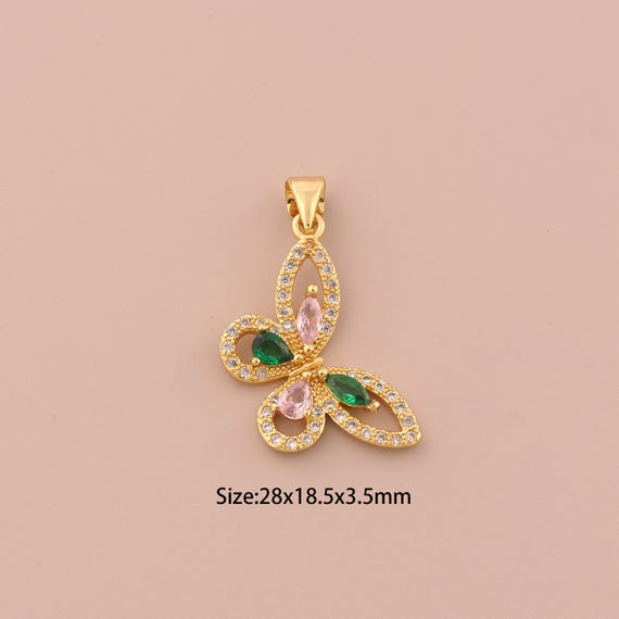 18K Gold Butterfly Charms,CZ Pave Insect Charms Pendants,Butterfly Charm for DIY Jewelry Making Supply