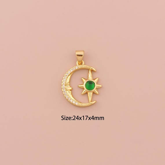18K Gold Moon Charms,CZ Pave Minimalist Charms Pendants,Star Charm for DIY Jewelry Making Supply