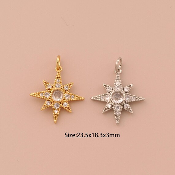 18K Gold Polaris Charms,CZ Pave Minimalist Charms Pendants,Polaris Charm for DIY Jewelry Making Supply