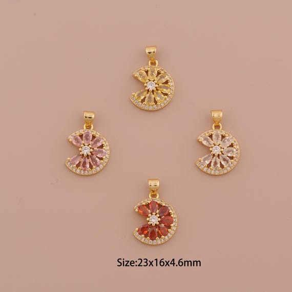18K Gold Flower Charms,CZ Pave Minimalist Charms Pendants,Flower Charm for DIY Jewelry Making Supply