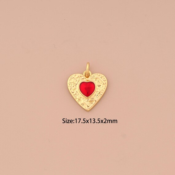 18K Gold Heart Pendant,Enamel Heart Charm,Heart Charm, DIY Jewelry Supplies