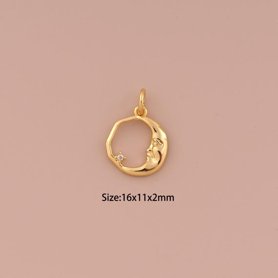 18K Gold Moon Charms,Minimalist Charms Pendants,Round Charm for DIY Jewelry Making Supply