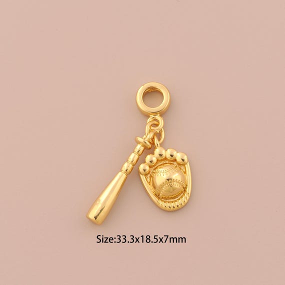 18K Gold Baseball Bat Charms,CZ Pave Baseball Glove Charms Pendants,Baseball Charm for DIY Jewelry Making Supply