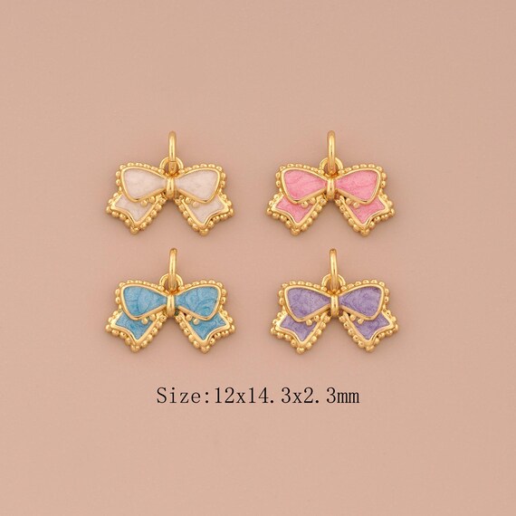 18K Gold Bow Charms,Enamel Tie Charms Pendants,Bow Charm for DIY Jewelry Making Supply