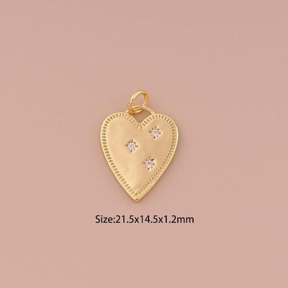 18K Gold Heart Charms,CZ Pave Minimalist Charms Pendants,Heart Charm for DIY Jewelry Making Supply