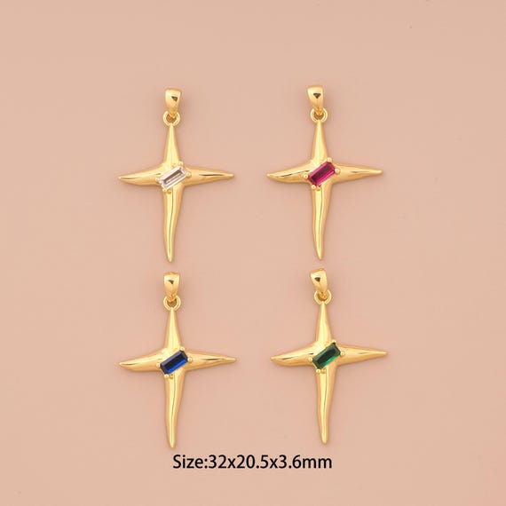 18K Gold Cross Star Charms,CZ Pave Cross Star Charms Pendants,Cross Star Charm for DIY Jewelry Making Supply