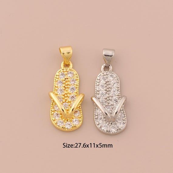 18K Gold Slippers Charms,CZ Pave Slippers Charms Pendants,Slippers Charm for DIY Jewelry Making Supply