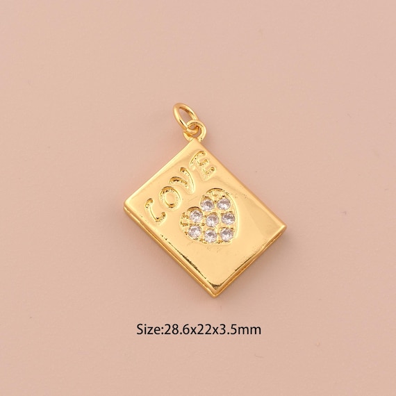 18K Gold LOVE Charms,CZ Pave Heart Charms Pendants,Square Charm for DIY Jewelry Making Supply