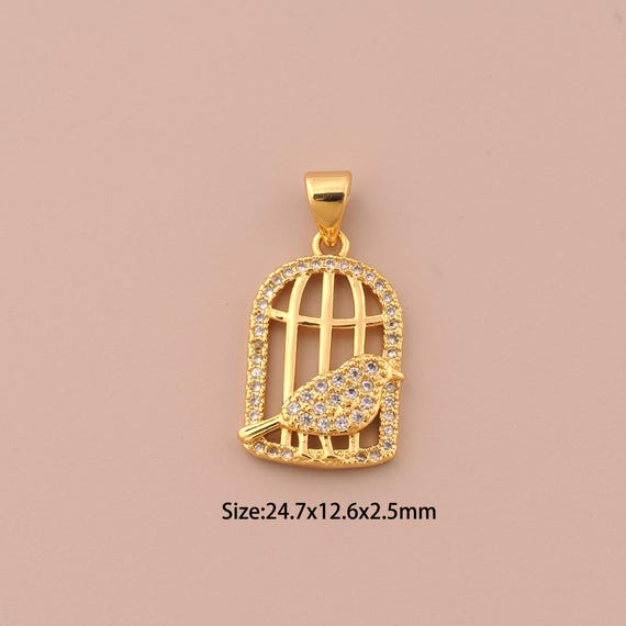 18K Gold Birdcage Charms,CZ Pave Bird Charms Pendants,Animal Charm for DIY Jewelry Making Supply