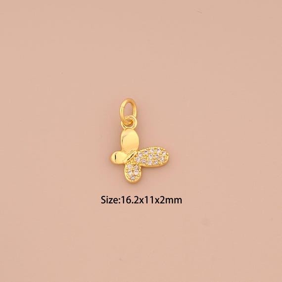 18K Gold Butterfly Charms,CZ Pave Butterfly Charms Pendants,Butterfly Charm for DIY Jewelry Making Supply