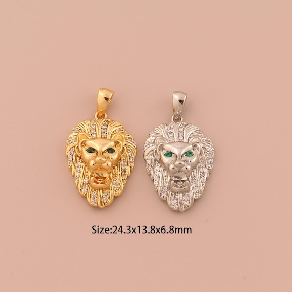 18K Gold Lion Charms,CZ Pave Minimalist Charms Pendants,Lion Charm for DIY Jewelry Making Supply