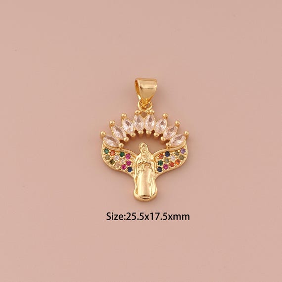 18K Gold Virgin Mary Charms,CZ Pave Minimalist Charms Pendants,Catholic Charm for DIY Jewelry Making Supply