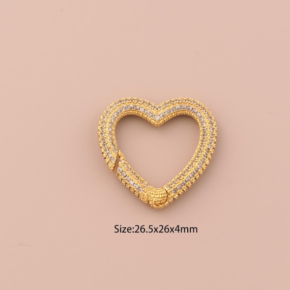 18K Gold Heart Clasp,CZ Pave Snap Clasp,Push Door Clasp for DIY Jewelry Making Supply