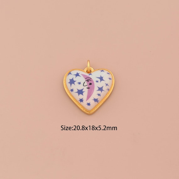 18K Gold Heart Charms,Enamel Moon Star Charms Pendants,Love Charm for DIY Jewelry Making Supply
