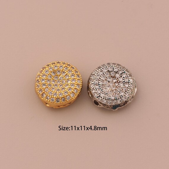 18K Gold Round Flag Bead,CZ Pave Flag Bead,Round Bead for DIY Jewelry Making Supply