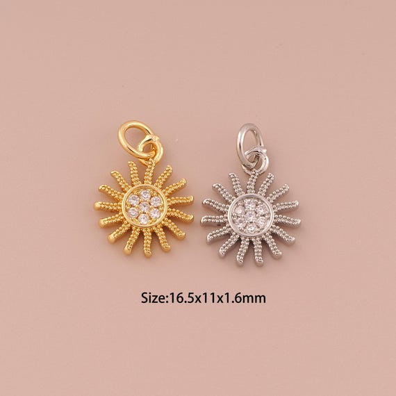 18K Gold Sun Charms,CZ Pave Minimalist Charms Pendants,Sun Charm for DIY Jewelry Making Supply