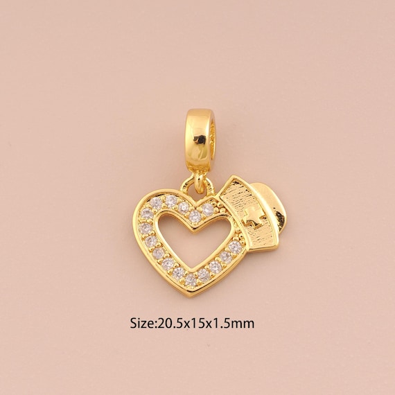 18K Gold Nurse Hat Charms,CZ Pave Heart Charms Pendants,Nurse Hat Charm for DIY Jewelry Making Supply