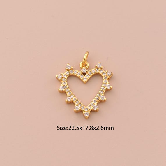 18K Gold Heart Charms,CZ Pave Heart Charms Pendants,Heart Charm for DIY Jewelry Making Supply