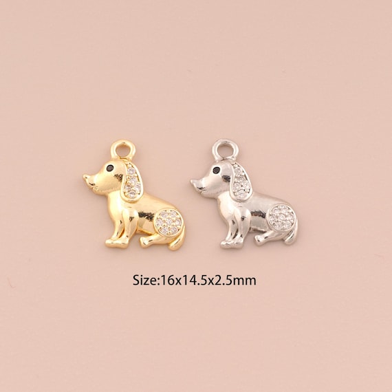 18K Gold Dog Charms,CZ Pave Animal Charms Pendants,Dog Charm for DIY Jewelry Making Supply