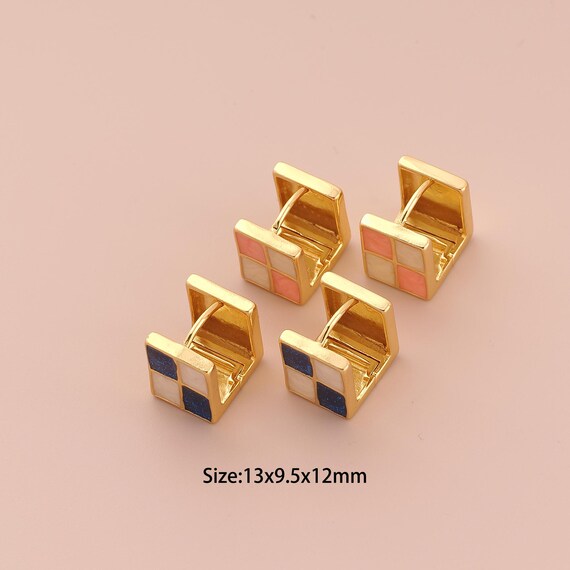 18K Gold Chessboard Earrings,Enamel Hugging Hoop Earrings,Hoop Earrings,Hypoallergenic Hoop Earrings,Gift for Her