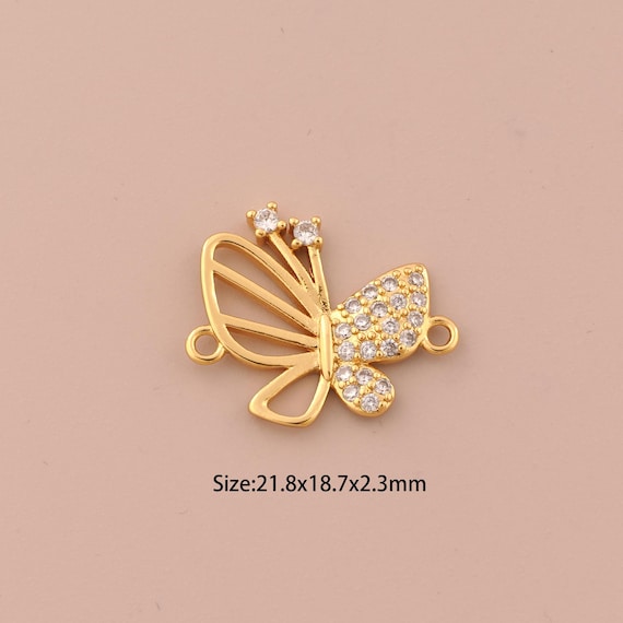 18K Gold Butterfly Connector,CZ Pave Insect Connector Charms,Butterfly Connector for DIY Jewelry Making Supply
