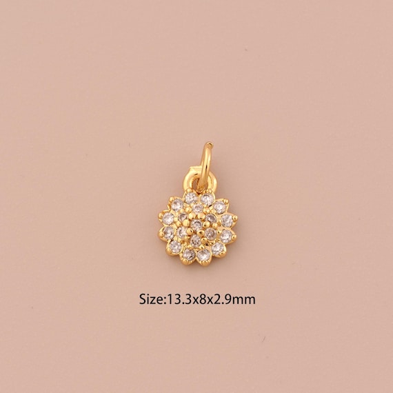 18K Gold Mini Flower Charms,CZ Pave Plant Charms Pendants,Flower Charm for DIY Jewelry Making Supply