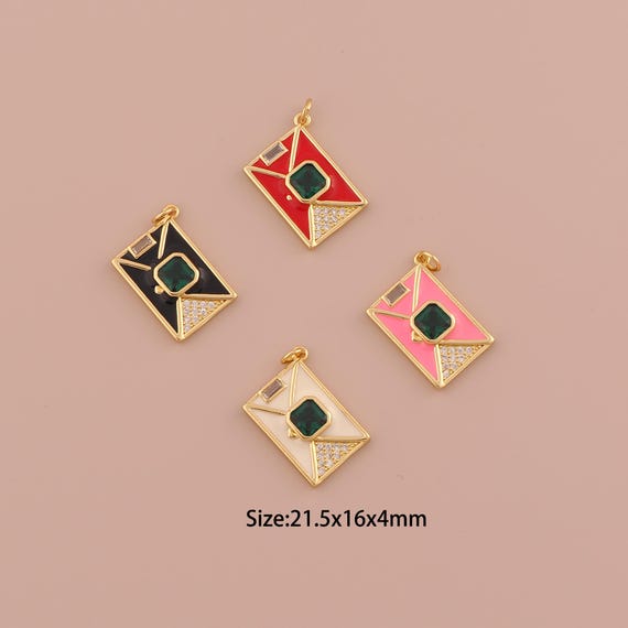 18K Gold Envelope Charms,CZ Pave Minimalist Charms Pendants,Enamel Envelope Charm for DIY Jewelry Making Supply