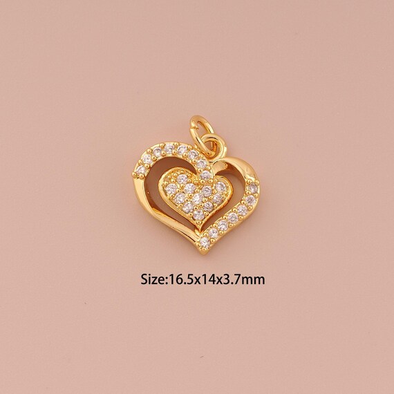 18K Gold Heart Charms,CZ Pave Minimalist Charms Pendants,Heart Charm for DIY Jewelry Making Supply