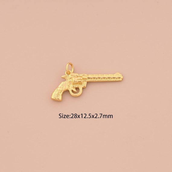 18K Gold Weapons Charms,Gun Charms Pendants,Revolver Charm for DIY Jewelry Making Supply