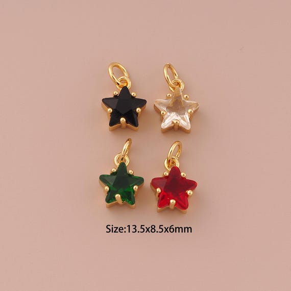 18K Gold Star Charms,CZ Pave Minimalist Charms Pendants,Star Charm for DIY Jewelry Making Supply