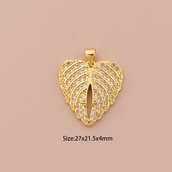 18K Gold Wing Charms,CZ Pave Heart Charms Pendants,Wing Charm for DIY Jewelry Making Supply