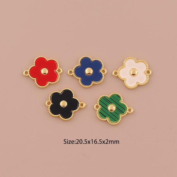 18K Gold Flower Connector,Enamel Minimalist Connector Charms,Flower Connector for DIY Jewelry Making Supply