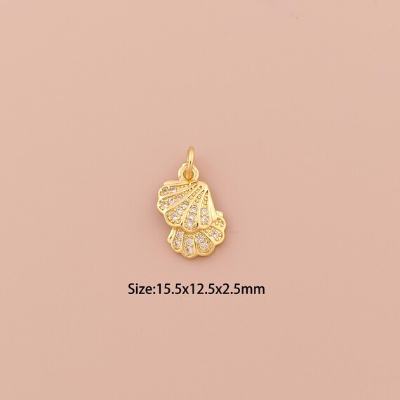 18K Gold Shell Charms,CZ Pave Minimalist Charms Pendants,Shell Charm for DIY Jewelry Making Supply
