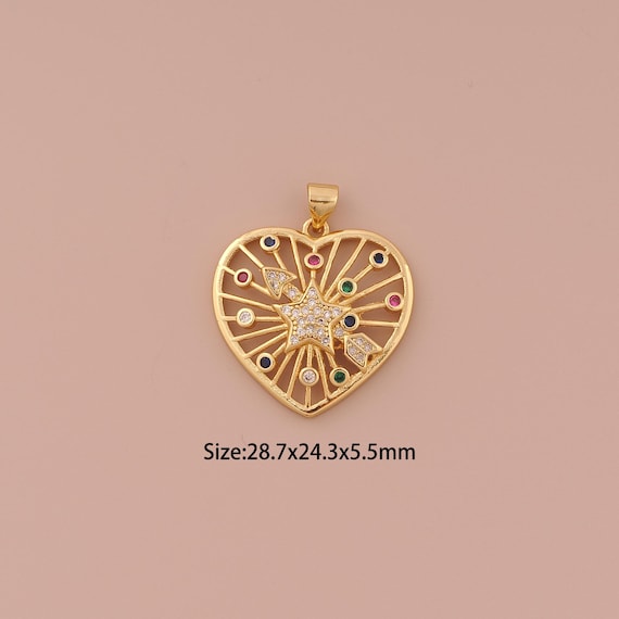 18K Gold Heart Charms,CZ Pave Star Charms Pendants,Arrow Charm for DIY Jewelry Making Supply