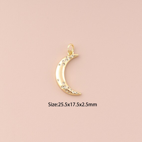 18K Gold Moon Charms,CZ Pave Minimalist Charms Pendants,Moon Charm for DIY Jewelry Making Supply