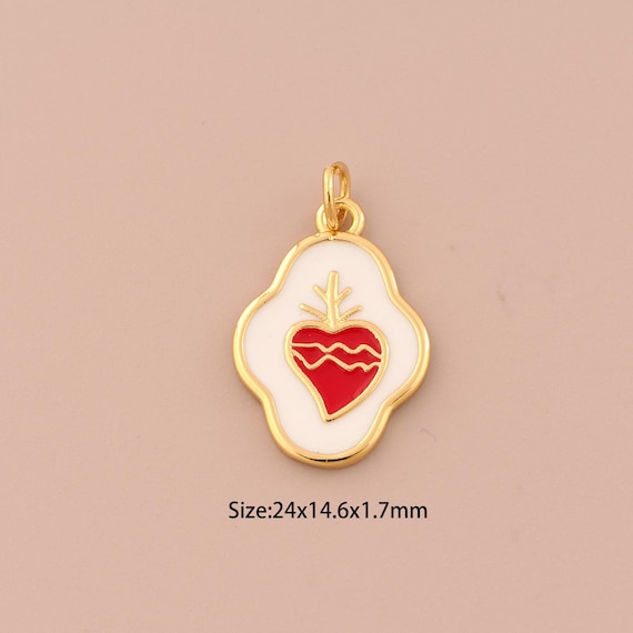18K Gold Heart Charms,Enamel Heart Charms Pendants,Heart Charm for DIY Jewelry Making Supply